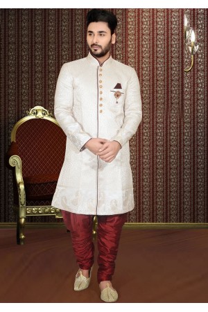 WHITE INDO WESTERN SHERWANI